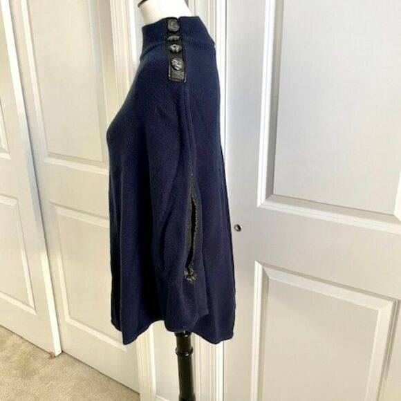 New York and Company Navy Blue Sweater Cape Poncho Turtleneck Top Size S/M - Picture 3 of 7